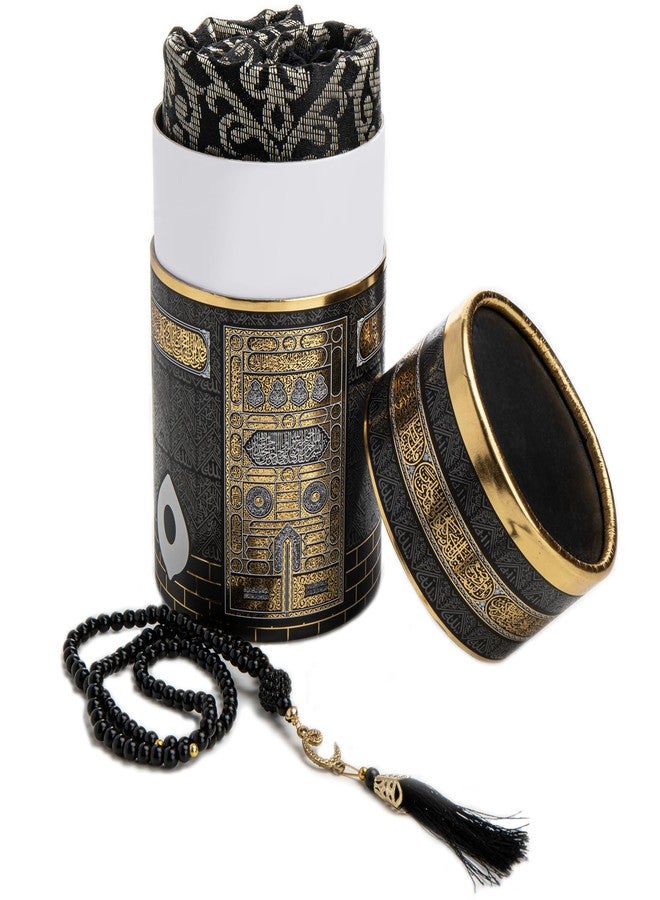 Modefa Turkish Islamic Prayer Mat | Thin Woven Chenille Janamaz Sajada | Muslim Gift Ramadan Eid with Tesbih Prayer Beads | Ottoman Rug with Cylinder Gift Box Set (Black with Box) - Image 3